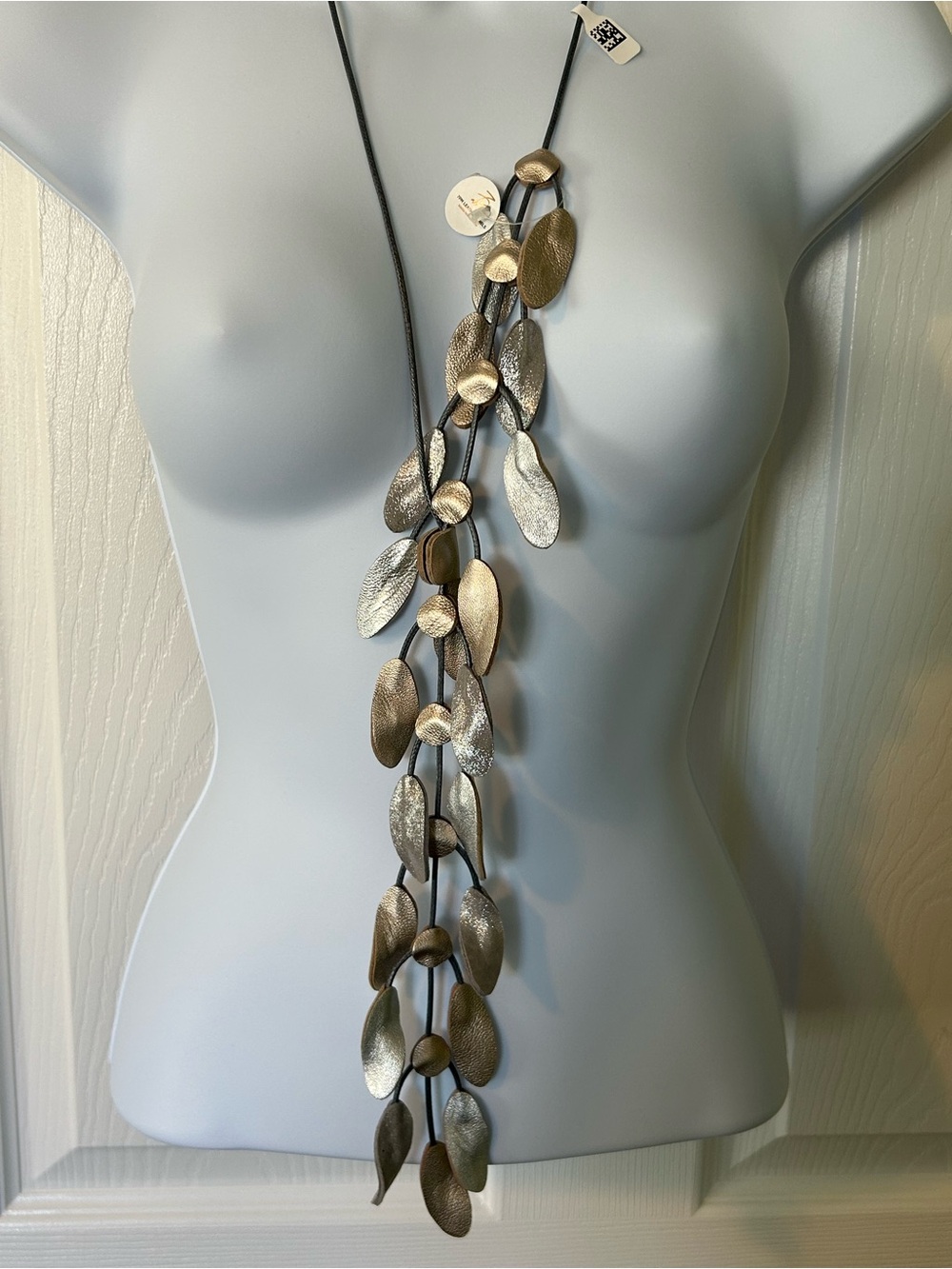 7PM Leather Jewels Lariat Silver Gold Gunmetal necklace NWT